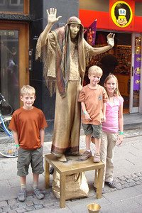 posing with a street mime