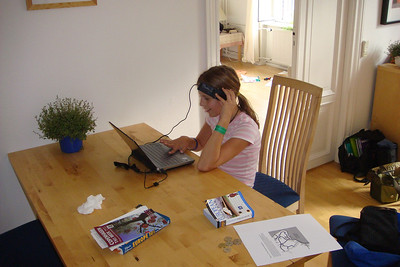 Alayna chatting with friends back home