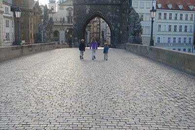 the Charles bridge is quiet and peaceful in the morning