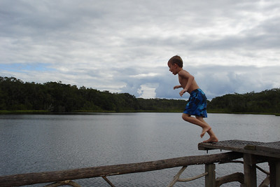 Benji's first plunge into the pirahna waters
