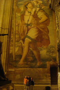 a giant painting of St. Christoper, the patron saint of travelers
