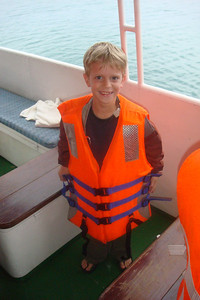 Benji in his enormous life jacket