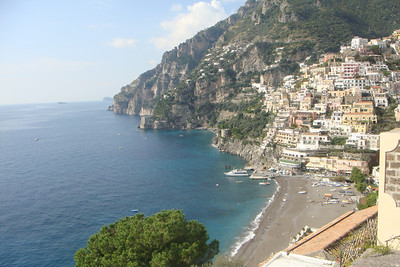 the bus drops you off high above Positano...