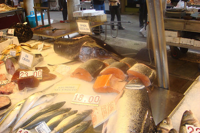 check out the front half of a swordfish at the end of the table