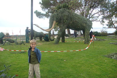 an interesting prehistoric Christmas display under construction
