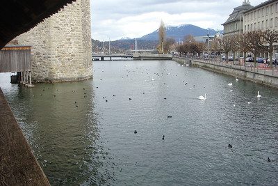 crossing Lucerne's beloved Chapel Bridge...