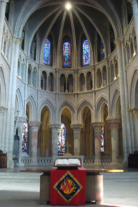 the simple high altar with only a bible on it