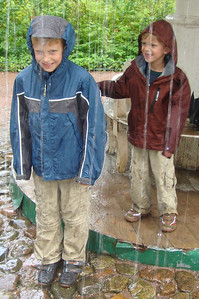playing in the trick fountains