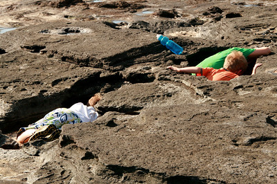 the kids searching for a big crab