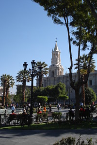 the main square with the cathedral in the background