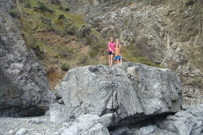 resting and exploring on a rocky beach