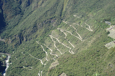 this is the bus path that takes people from the town of Aguas Calientes to Machu Picchu