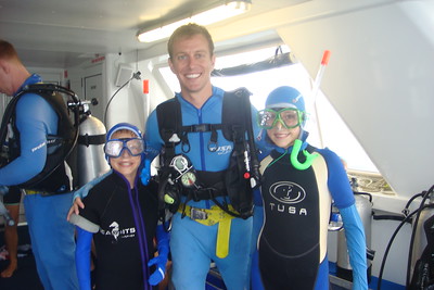 Clay, Laney and Nate geared up for snorkelling and diving