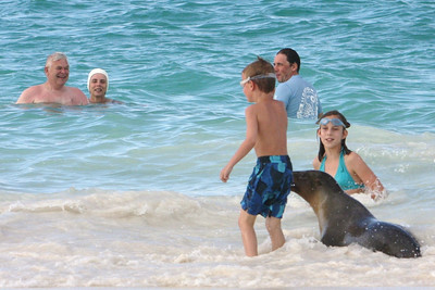 Benji getting bit on the bottom, not really