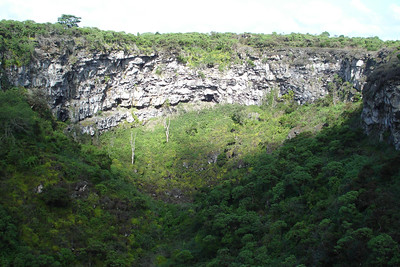 a huge pit crater on Santa Cruz