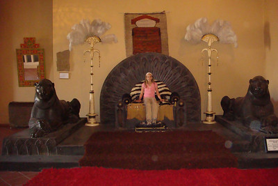 goofing around on the movie props at our hotel