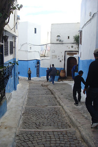 most of the walls were blue on the bottom and white on top