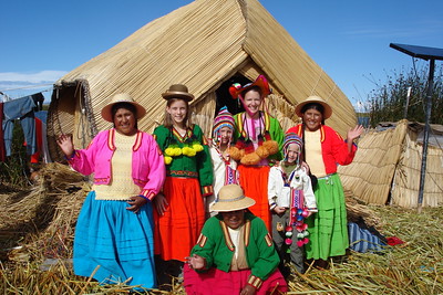 Meredith and the kids in the traditional dress of the Uros