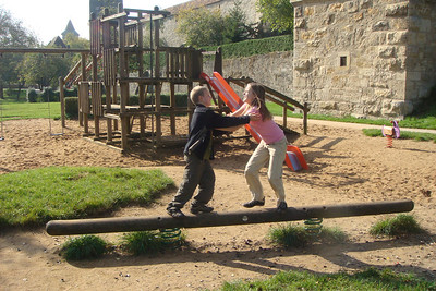 an exciting game of king of the bouncy balance beam