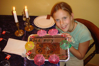 birthday cake complete with Danish flags and little umbrellas!