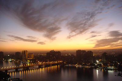 a cool Cairo sunset, notice the pyramids on the horizon