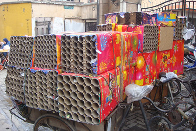 empty firework boxes from a small neighborhood celebration the night before