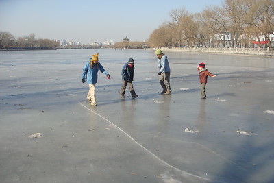 playing on a frozen lake