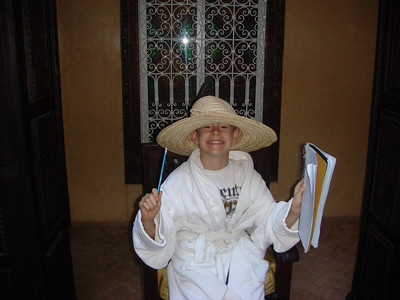 Nate doing his math homework before his spa treatment